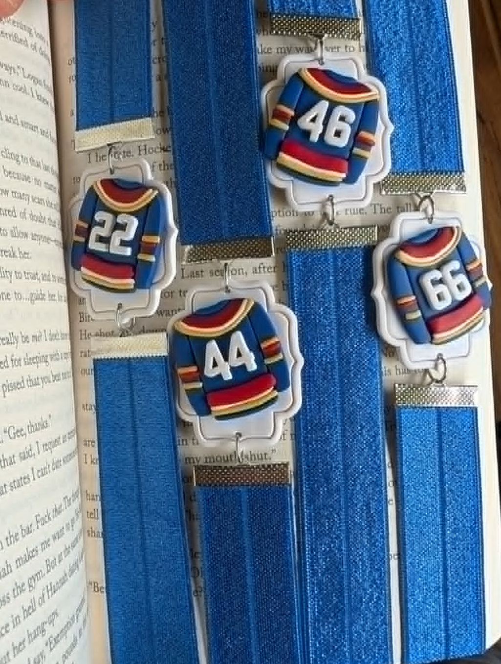 Off Campus Inspired Bookmarks - Blue Jersey Blue Elastic