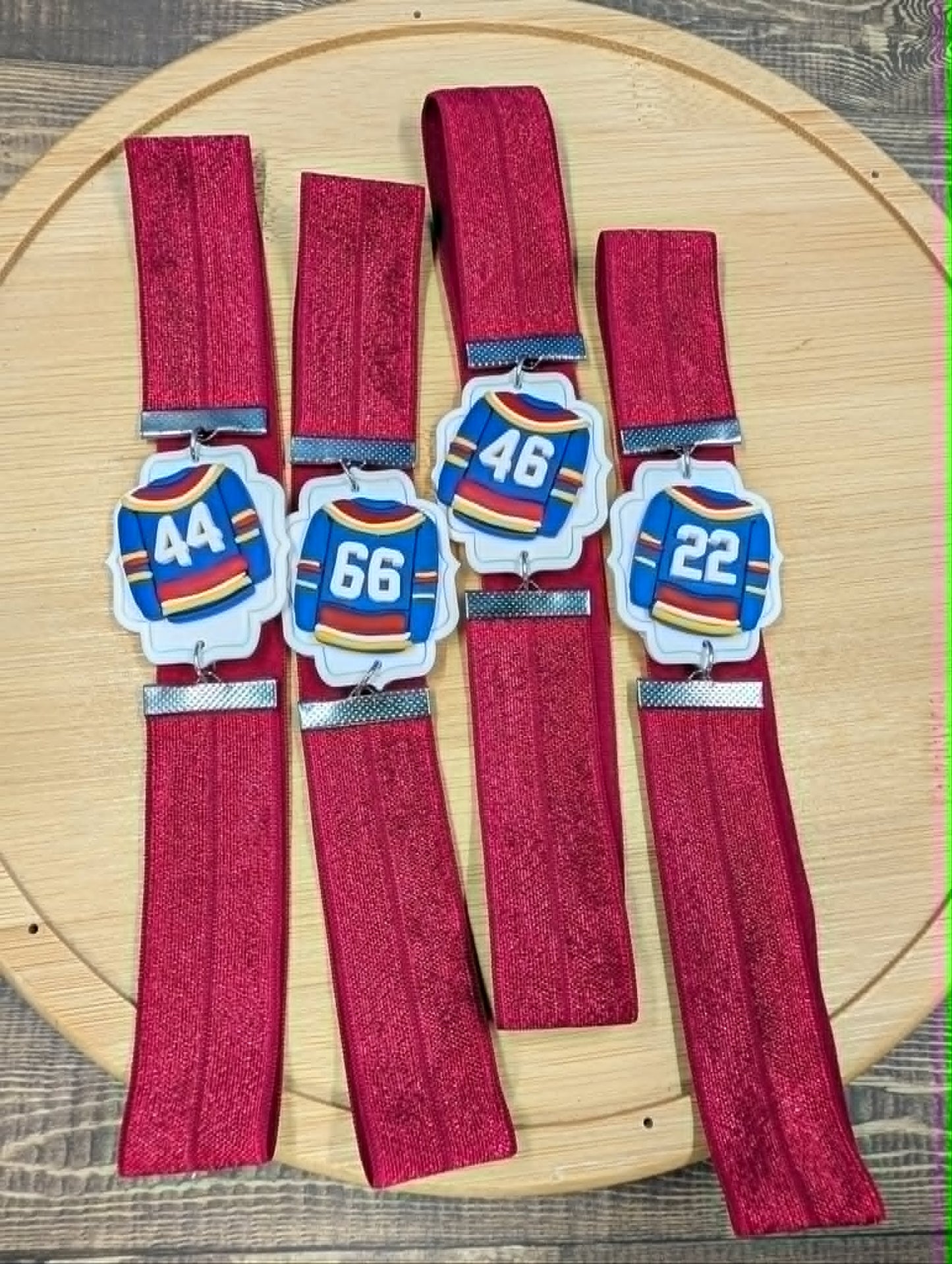 Off Campus Inspired Bookmarks - Blue Jersey Red Elastic